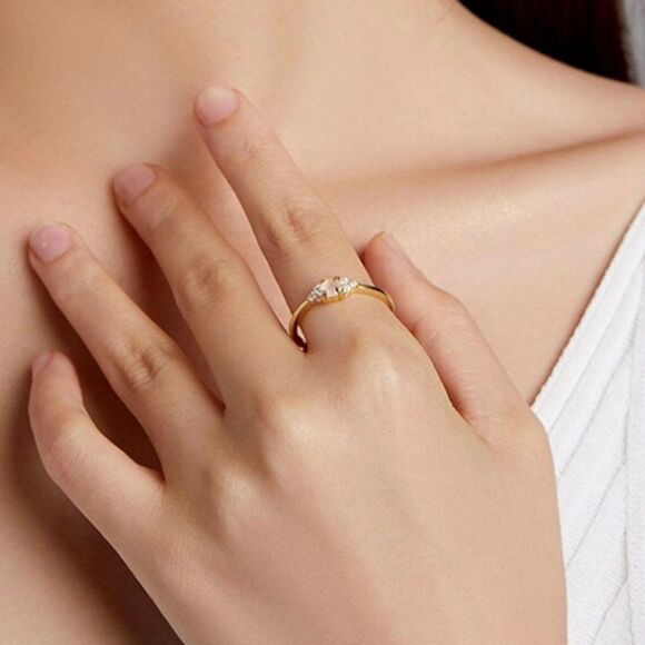 Yellow Gold Plated Sterling Silver Ring Size 7 Pink Lab Created Cubic Zirconia - Picture 4 of 16